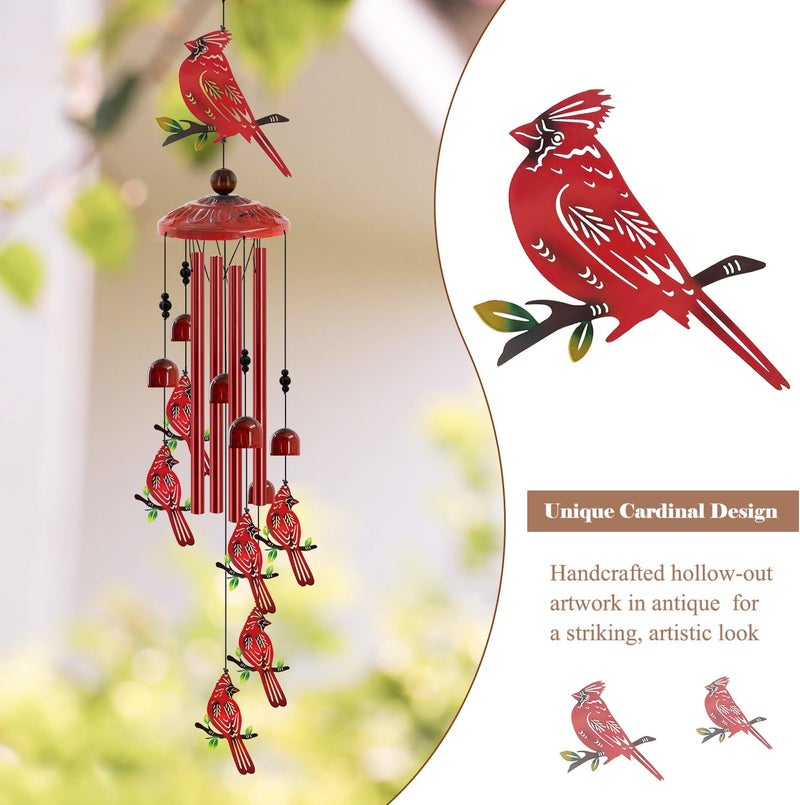 Howarmer for Women Cardinal Wind Chimes for Outside, 35'' Metal Cardinal WindChimes Gifts for Women/Men, Decoration for Outdoor, Home, Garden, Patio, Backyard - Image 2